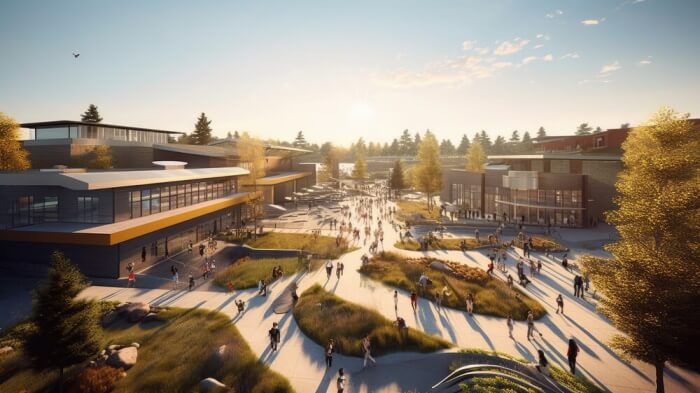 Modern school campus building