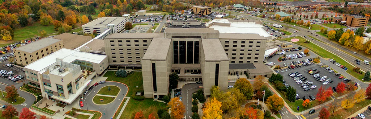 An autumn aerial view of Ballad Health’s Johnson City Medical Center